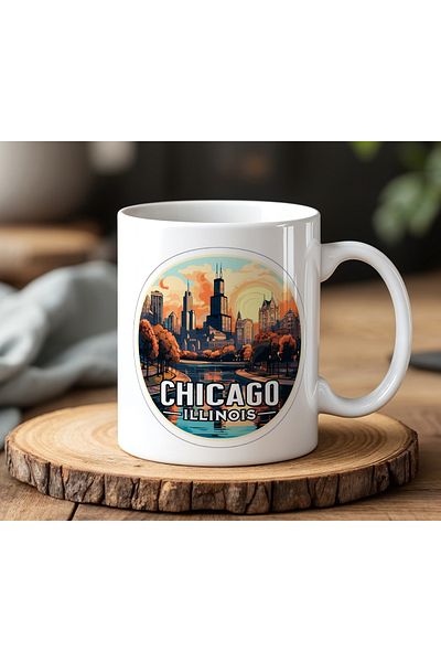 BB TRADE Chicago Designed White Ceramic Printed Mug 330ml