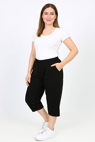 nacar çarşı Kadın Rahat Kalıp Siyah Keten Hambez Kapri – Yazlık Günlük Model