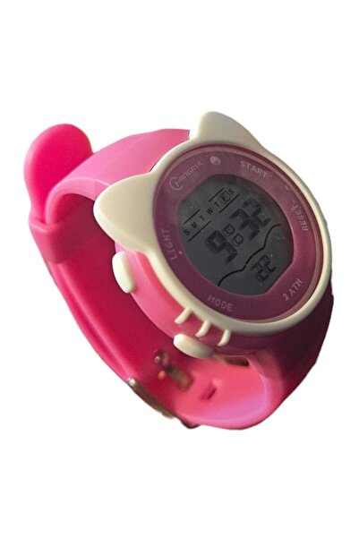 MİNGRUİ Deep pink children's watch with cat design, waterproof