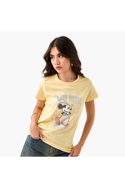 SP Characters Mickey Mouse Print T-shirt with Crew Neck