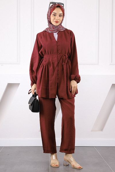 İmajButik Σετ παντελόνι με ραβδώσεις μπορντό