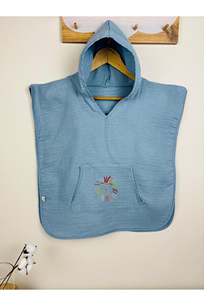 NOİSY TEKSTİL 100% قطن 4 طبقات من الموسلين المطرزة بقلنسوة للشاطئ وحمام السباحة للأطفال بعمر 1-5 سنوات