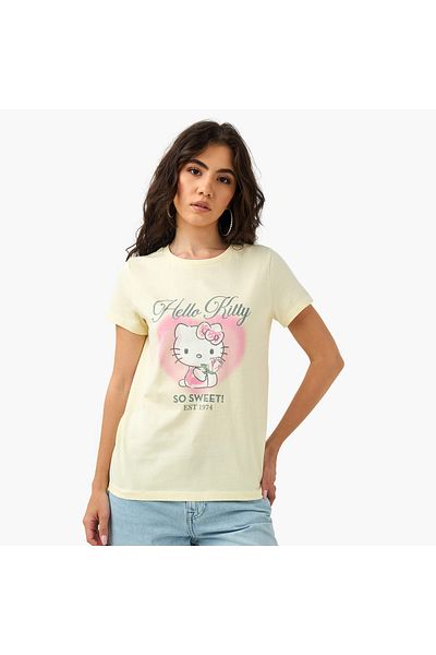 SP Characters Hello Kitty Print T-shirt with Crew Neck