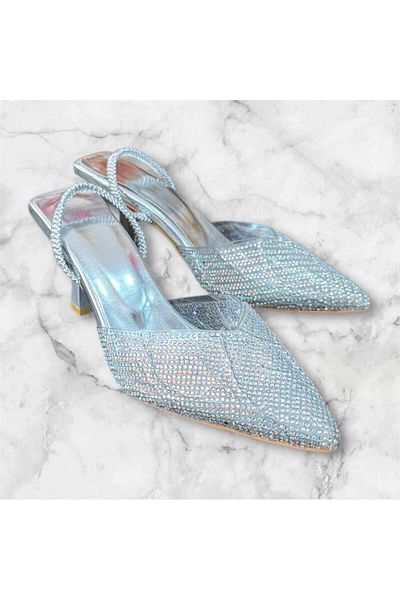 İpek Silk Women's Stone Transparent Closed Front Open Back High-Heeled Shoes Sitiletto