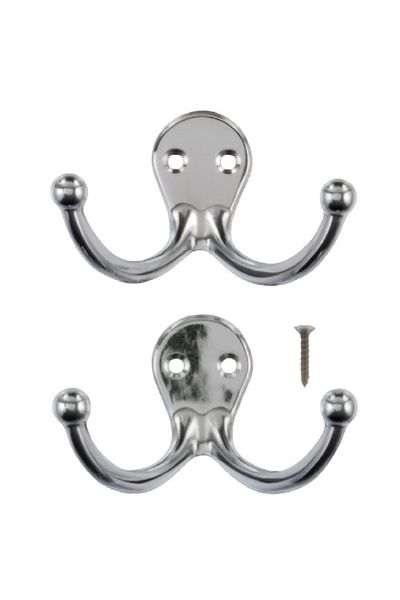 ACE 2-Piece Metal Double Garment Hook Silver Small
