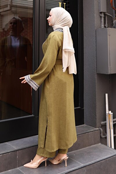 Missvalle Ethnic Patterned Kimono Suit Khaki Msw19251