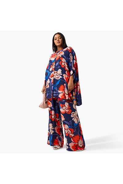 Ulla Popken Plus Size Ulla Popken Floral Print Wide Leg Pants