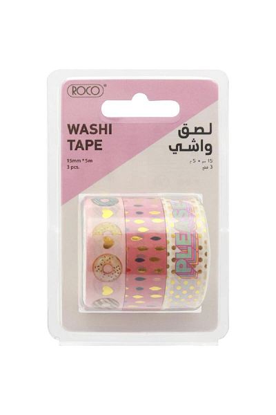 Roco Washi Tape – 3 Reel Foil Tape Set, 15 mm x 5 m, Assorted Colors