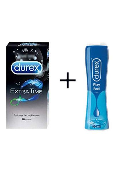 Durex Extra Time Pack of 10 with Durex Play Feel Lubricant 50ml