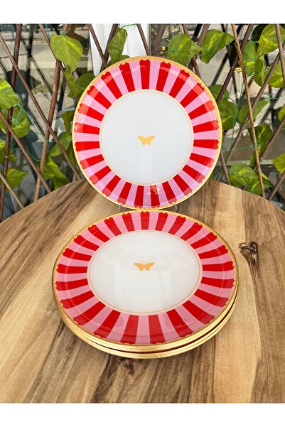 GÜRCÜGLASS Pembe kelebek servis tabağı 6 prç