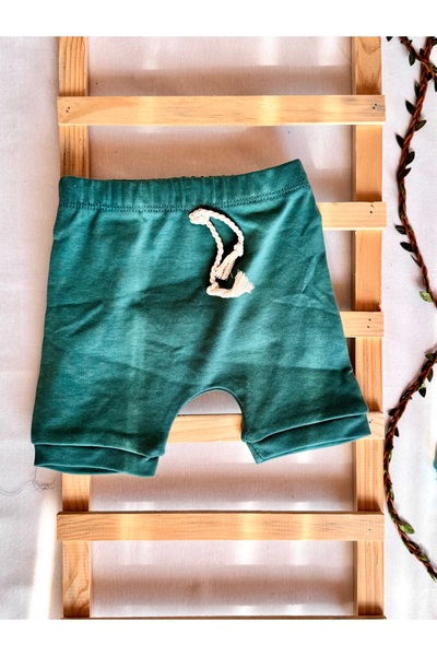 KapsülBebek 100% Organic Cotton Unisex Summer Baby Set – Teddy Bear Patterned T-Shirt & Green Shorts Set of 2