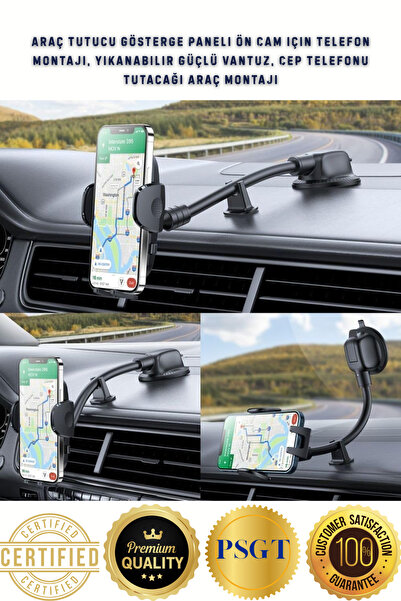 PSGT Araç Telefon Tutacağı ÖnCam Montajı, Evrensel Uzun Kol Ön Cam,Van,SUV,Ka...