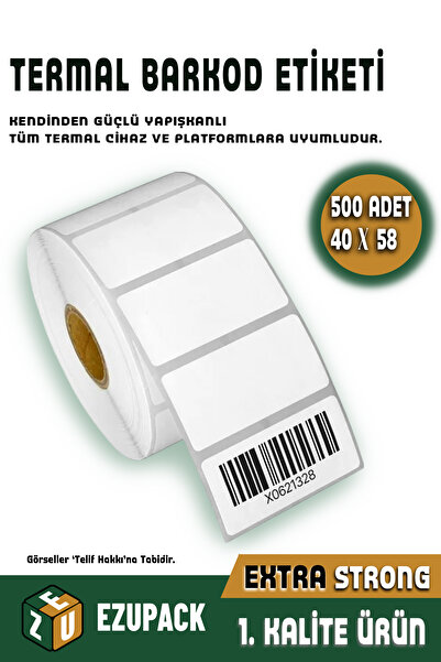 ASTOR AMBALAJ Termal Barkod Terazi Etiket 500 Adet 40x58mm Beyaz, Tüm Thermal Barcod Cihaz Platform Uyumlu
