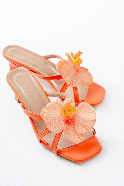 Aymood S-622 Orange Orchid Detailed Thin Heeled Women's Slippers