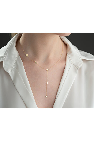 Minimal Kolye Altın Ay Yıldız Galaxy Kolye