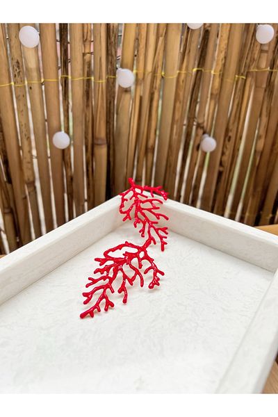 Gümüş sandık Gold and Red Zra Brand Model Coral Steel Earrings