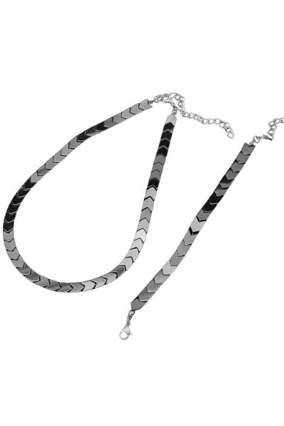 Tessero Hematite necklace and bracelet set with healing and well-being effects, unisex, adjustable size