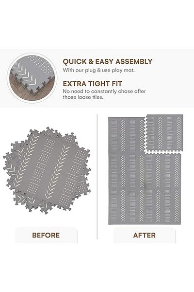 CHILDLIKE BEHAVIOR Foam puzzle mat for children, 6 pieces, waterproof, stain resistant, 182 x 122 x 1 cm, Grey