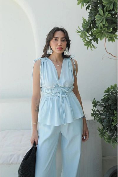 My Blog Set pantaloni albastru 100% bumbac cu șnur pentru talie - 8612