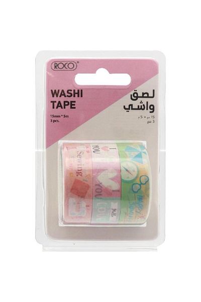 Roco Washi Tape – 3 Reel Set, 15 mm x 5 m, Assorted Colors