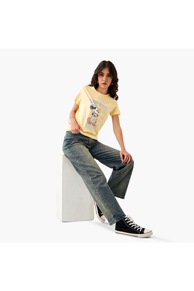 SP Characters Mickey Mouse Print T-shirt with Crew Neck