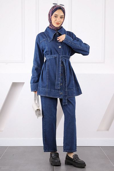 İmajButik Σετ παντελόνι τζιν με μπλέ μπλέ μέση