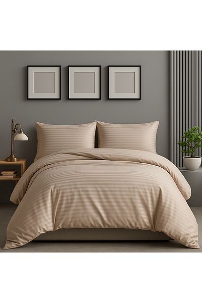 Prime Sleeks Σετ Παπλωματοθήκη Διπλό Ριγέ Σατέν, 200x220cm, Καπουτσίνο