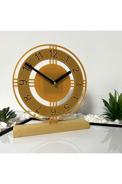 OEM Decorative clock "Golden Seconds" with natural wood base, 22.5 cm, gold, 3D printed