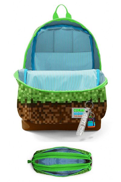 Coral High Set rucsac cu patru ochi și suport pentru stilou pentru băieți de școală primară - Green Brown Craft