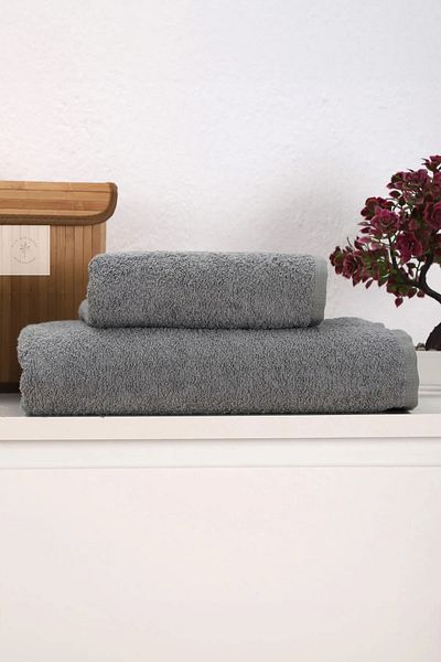 YÜNTEKS Double Bath Towel Set Gray (70*140 50*90)