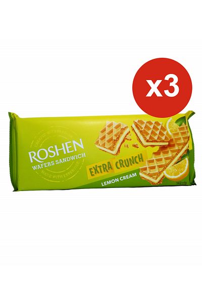 Roshen Napolitane cu cremă de lămâie extra crocante 142 g x3 buc