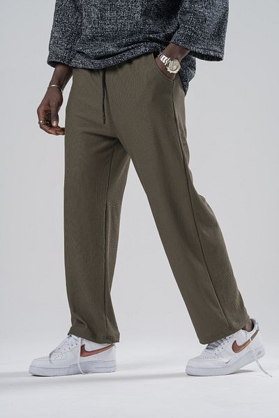 Superbluemexico Men's Elastic Waist Loose Khaki Baggy Trousers