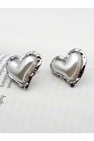 Siya Silver Kararmaz Çelik İncili Kalp Küpe