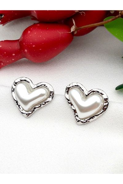 Siya Silver Non-Tarnish Steel Pearl Heart Earrings