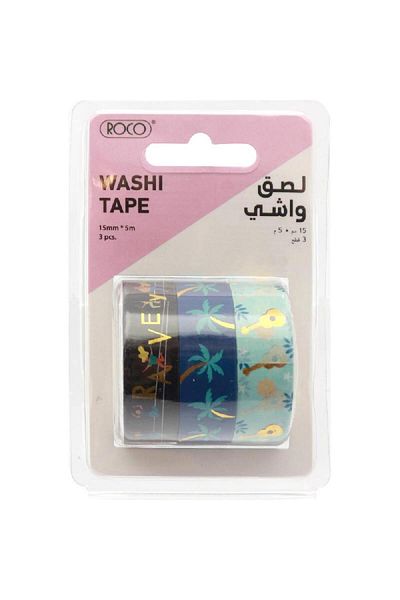 Roco Washi Tape – 3 Reel Foil Finish Set, 15 mm x 5 m, Assorted Colors