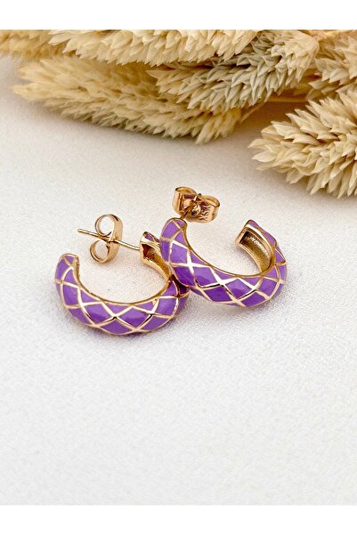 Siya Silver Mineli Çizgili Renkli Çelik Küpe