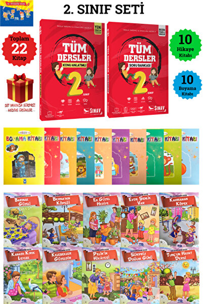 Sınav Yayınları 22 Kitaplı 2. Sınıf Seti: Konu+ Soru+10 Boyama Kitabı+ İlk Öy...