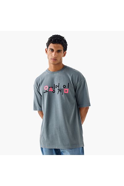 FAV Squid Game Print T-shirt with Crew Neck and Short Sleeves