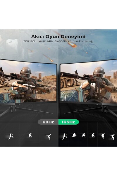 Ugreen 8K 60Hz Displayport - Displayport 1.4 Örgülü Kablo 2 Metre, Siyah, 80392