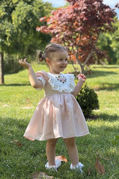 ALYRA Baby Girl White Dress Short Sleeve Floral Birthday Party Wedding Special Occasion Satin Girl Kid Dress