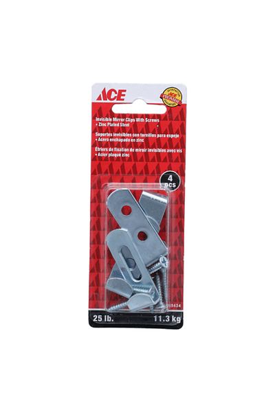 ACE 4-Piece Zinc Plated Steel Invisible Mirror Clips with Screws Silver 11.3kg