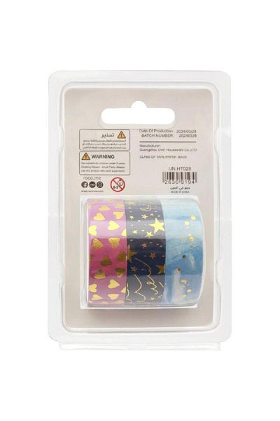 Roco Washi Tape – 3 Reel Foil Tape Set, 15 mm x 5 m, Assorted Colors