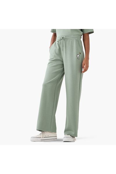 SP Characters Snoopy Embroidered Wide Leg Pants with Pockets