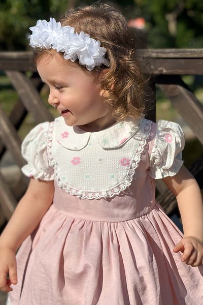 ALYRA Baby Girl Dress Short Sleeve Bebe Collar Birthday Party Wedding Special Occasion Satin Girl Kid Dress