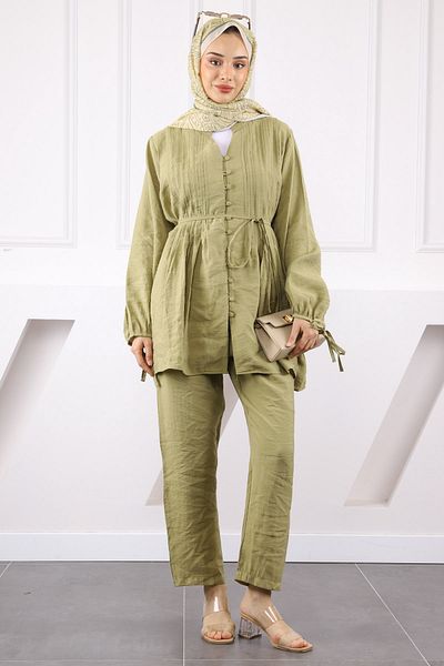 İmajButik Set pantaloni tunică cu nervuri kaki