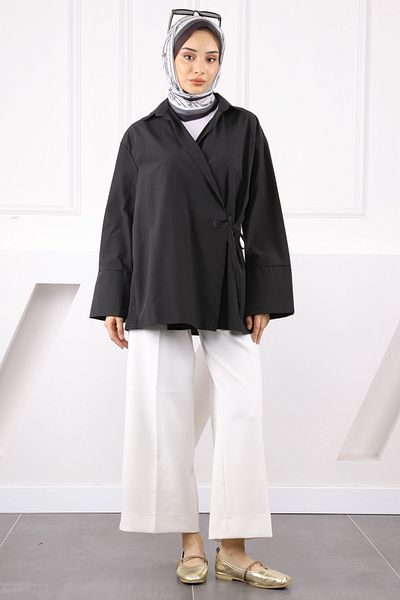 İmajButik Μαύρο πλαϊνό δεμένο κιμονό