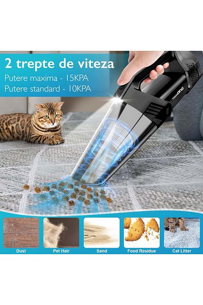 Techone Aspirator de mână fără fir DustJet Pro, negru