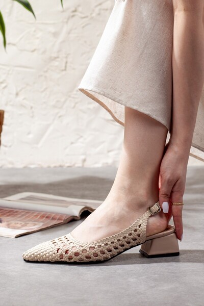 Adım Adım Women's Straw Detail Short Heeled Shoes