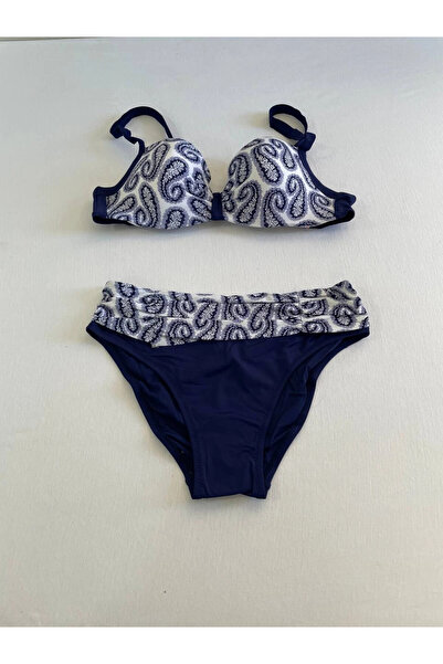 hazelin Women's Navy Blue White Ethnic Pattern Bikini Set Hzl25S-Lc213