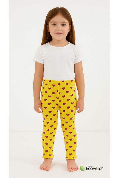 Kyex Pure Dots Girls Summer Heart Patterned Yellow Leggings